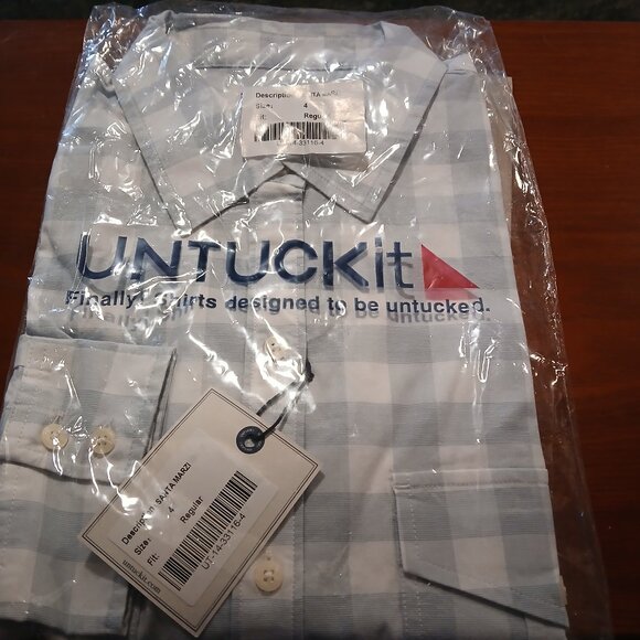 Untuckit  Santa Marzi Women's  Blue and White Plaid Long Sleeve Button D… - Picture 2 of 5